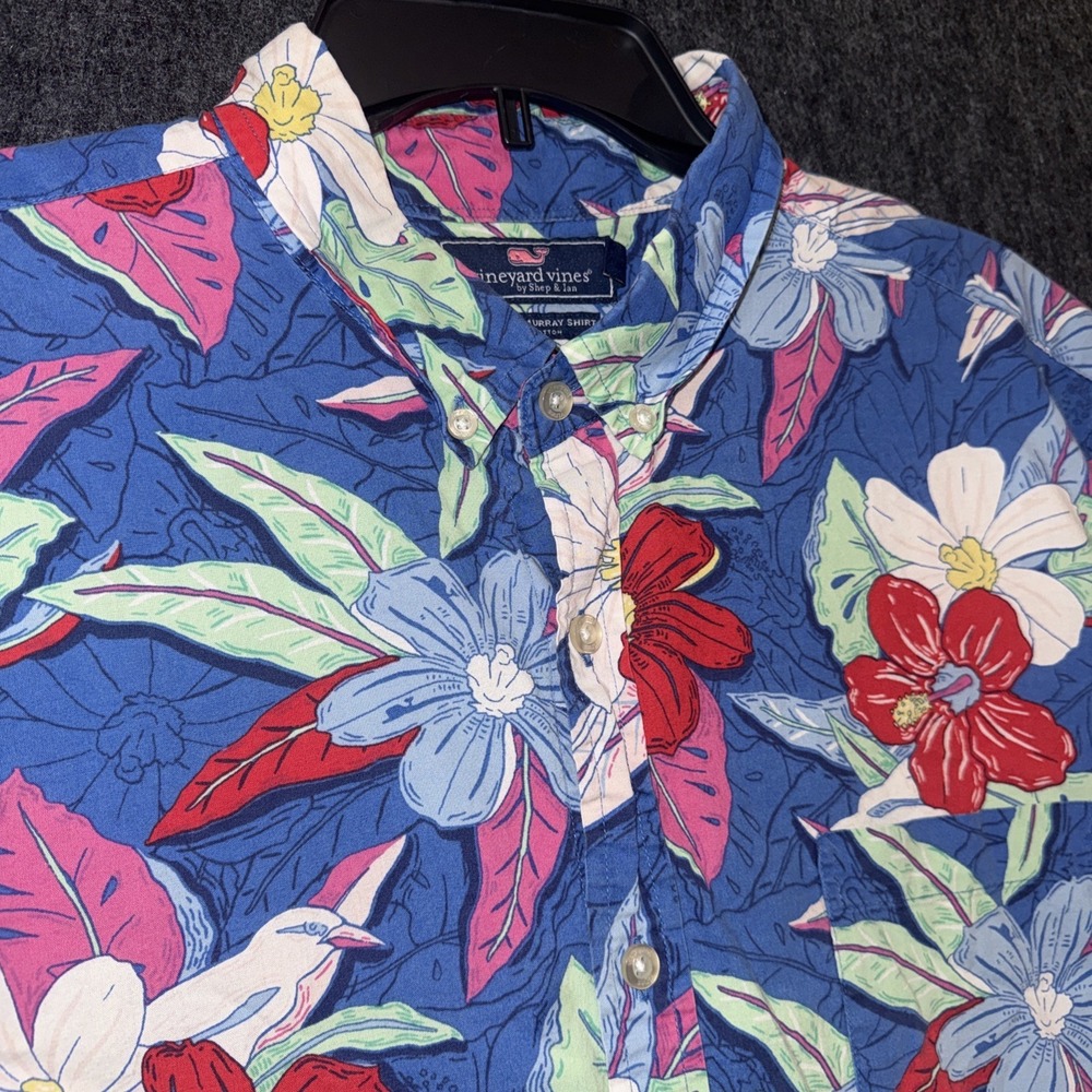 Vineyard Vines Hawaiian Slim Fit Murray Shirt Men XL Blue Short Sleeve Button Up
